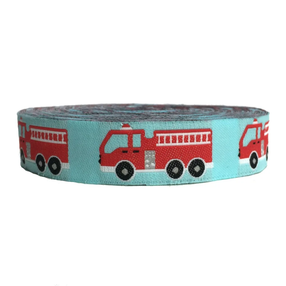 ZERZEEMOOY 5/8 Inch 16 mmx10yards Polyester Woven Jacquard Ribbon Fire Fighting Truck Dog Collar Cartoon KTZD18120401