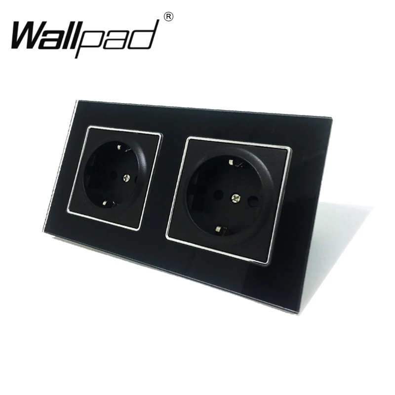 EU Double 16A Plug EU German Wall Socket with Claws European Standard 156*86mm New Arrival CE Wallpad Luxury Black Crystal Glass