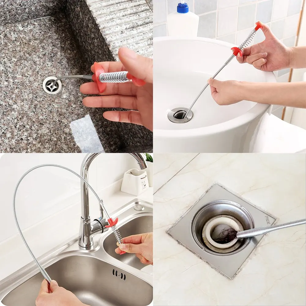 LMETJMA 60 80 cm Drain Cleaner Pipe Hair Dredger Sewer Cleaning Brush Sink Bath Bathtub Sewer Hair Dredging Tools KC0275