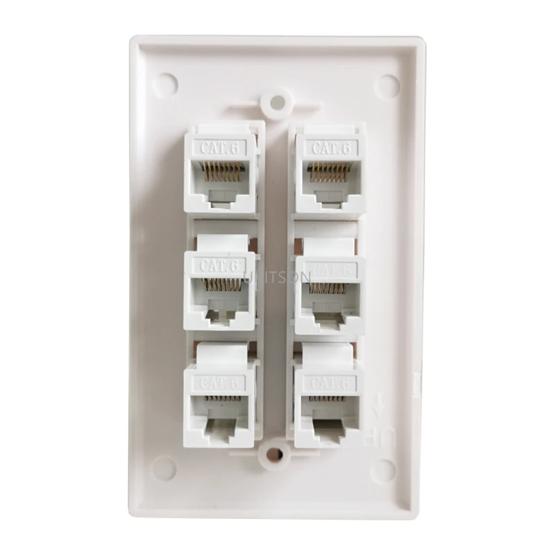 6 Ports RJ45 Ethernet Cat6 Keystone Female to Female Wall Plate In White For North South America Network Face Panel