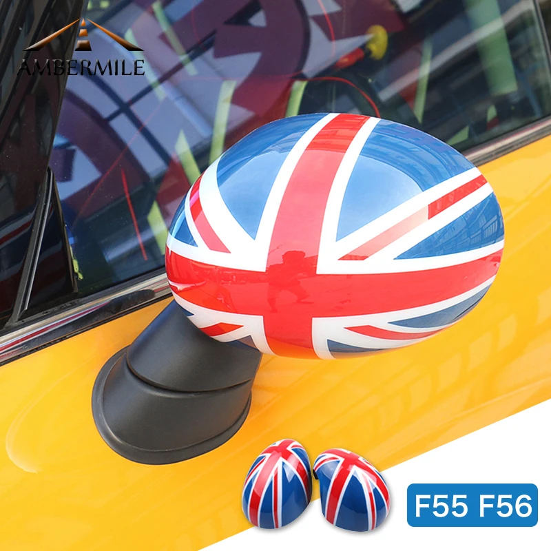 

AMBERMILE ABS Car Rearview Mirror Covers Shell Housing Stickers Decoration for Mini Cooper JCW F56 F55 Accessories Car Styling