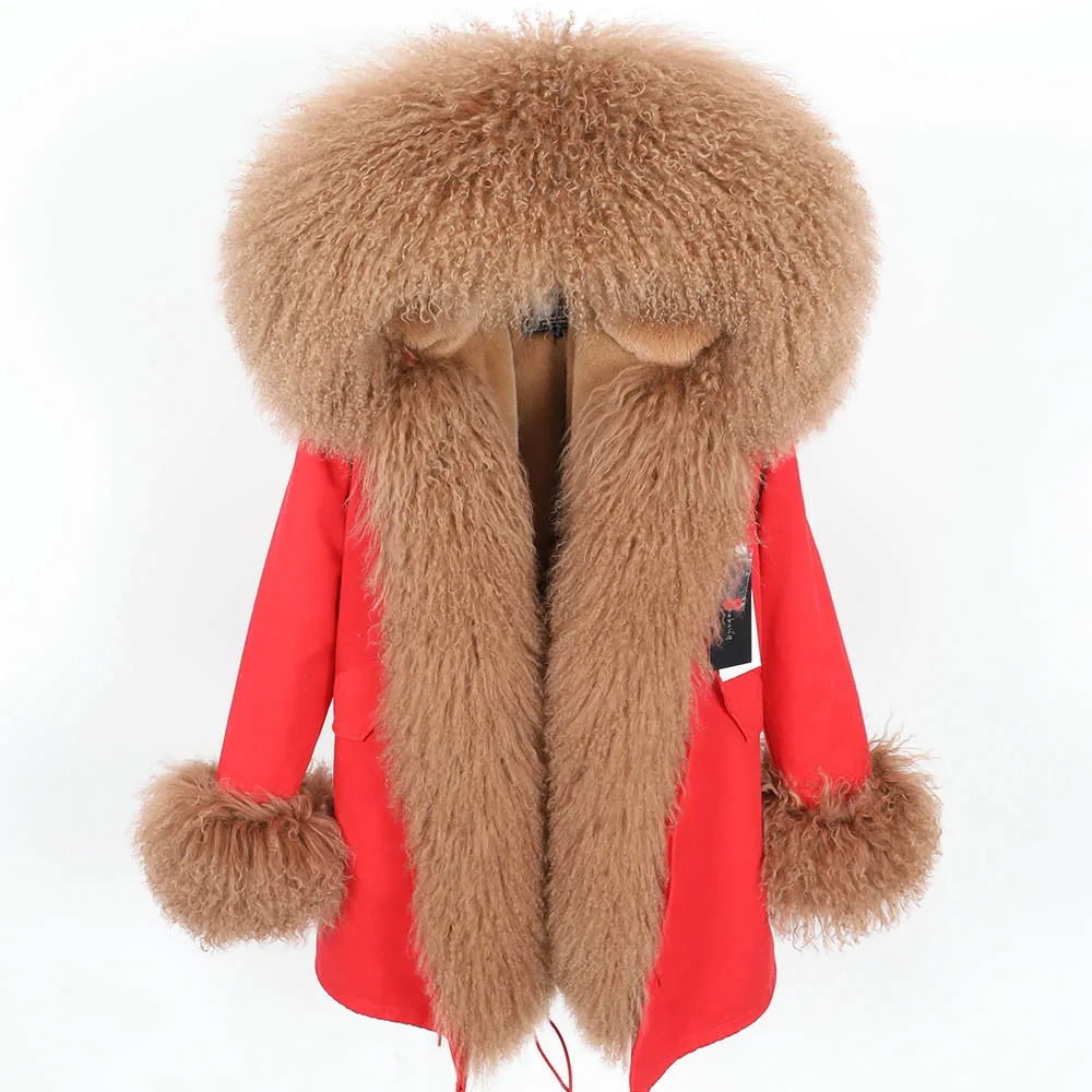 2024 MAOMAOKONG Winter Jacket Women Real Fur Coat Parka Natural Mongolia Sheep Fur Collar Real Fur  Women's jacket Women's coat