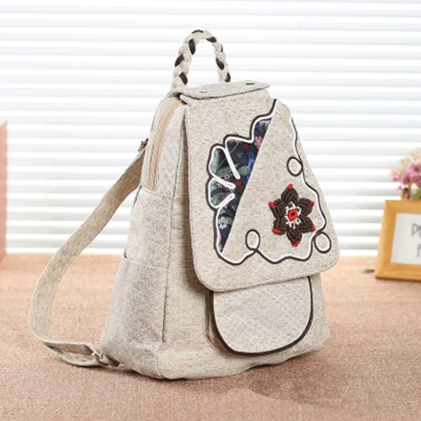 

National style new women's bag shoulder bag canvas large capacity backpack literary female backpack fashion travel backpack