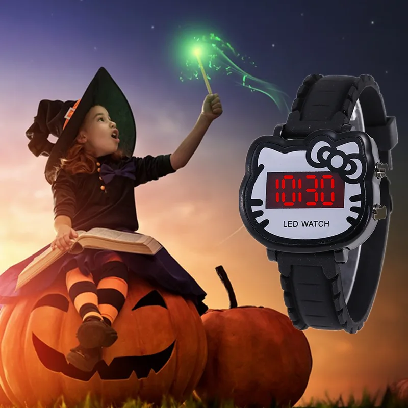 Kids Horloges Kinderen Fashion Horloge Meisje Cartoon Waterdichte Leuke Kt Kat Led Gloeiende Kind Student Meisje Elektronische Horloge