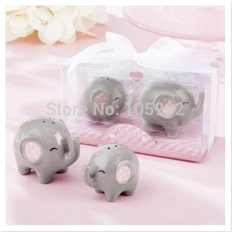 100pcs= 50sets Baby shower favor 'Mommy and Me - Little Peanut Elephant ceramic Salt and Pepper Shaker Wedding Favors and Gifts