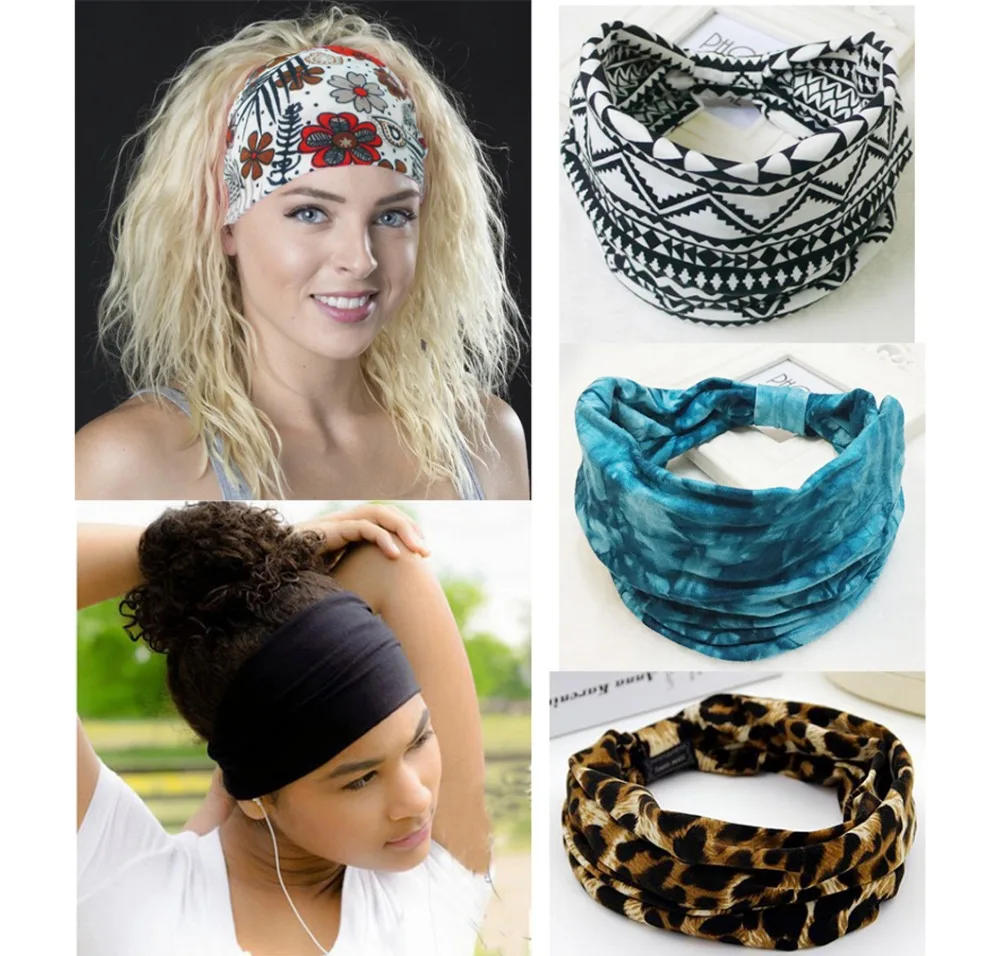 2018 New Bohemia Floral Wide Cotton Stretch Women Headband Headpiece Hair Accessories Turban Headwear Bandage Hair Bands Bandana