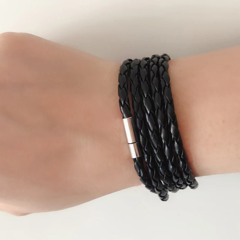 SUMENG 2024 New Style Latest Hot Popular 5 Laps Leather Bracelet, Men Charm Vintage Black  10 Color Choose