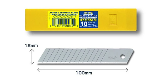 

OLFA LBD-10 18mm Double segments heavy-duty Snap-off Blade FOR L-1 L-2 L-3 EXL BN-L NOL-1 NL-AL L5-AL L-5 DL-1 L-1 L-6 L6-AL