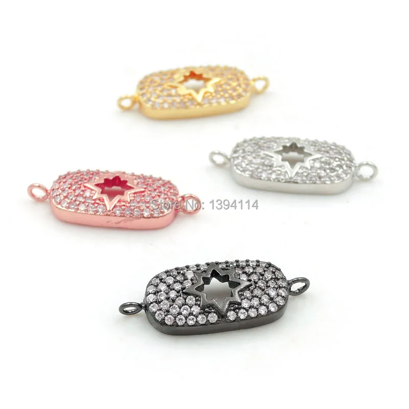 

23*8*3mm Micro Pave Clear CZ Oblong Connector With Hollow Octagram Fit For Women As DIY Bracelets Accessory