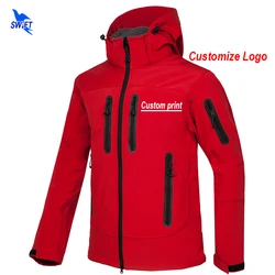 Casaco de caminhada com capuz térmico impermeável para homens, jaqueta Softshell, Ski Trekking, roupas de acampamento com capuz, impressão personalizada, novo