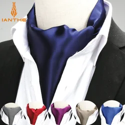 2018 New Brand Polyester Jacquard Men's Navy Red Solid Color Mens Cravats Novelty Wedding Slim Ascot Tie For Men Neckties Tie
