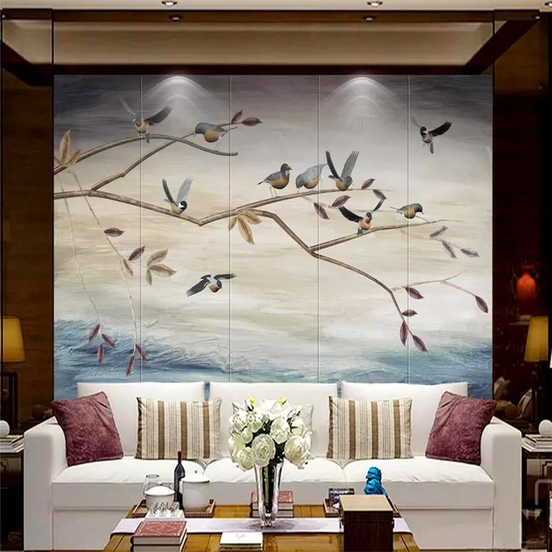 

Decorative Wallpaper Simple And Aesthetically Beautiful Art Flower And Bird Background Wall Painting