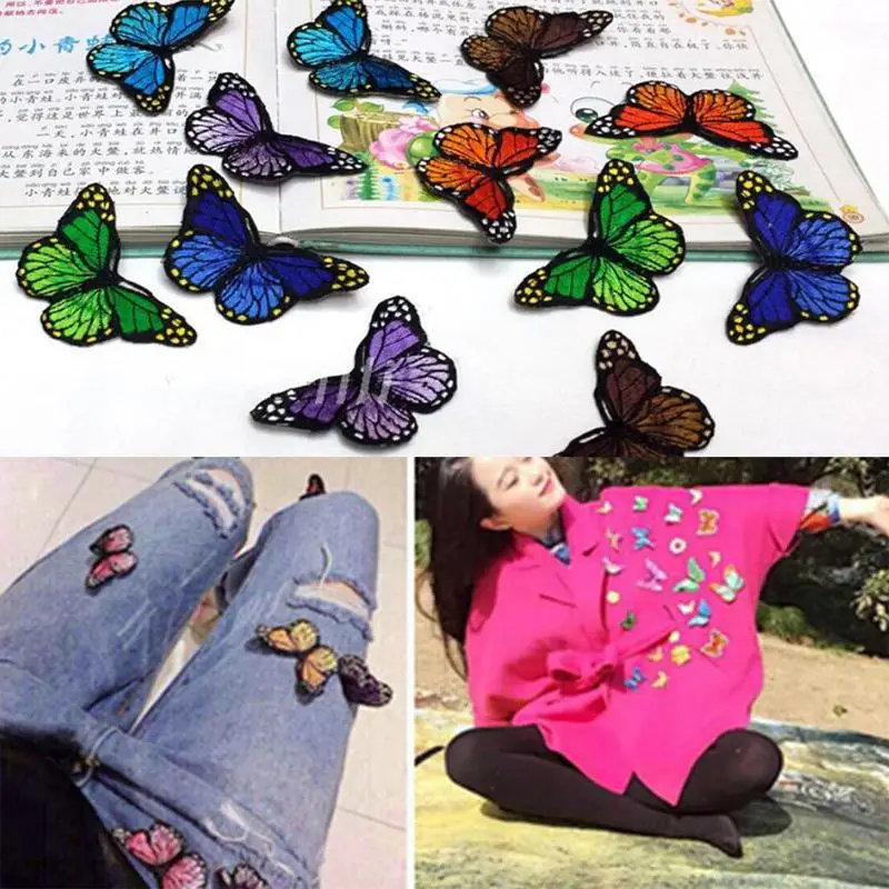 10PCS/Lot Butterfly Patches For Clothing Embroidery Sew Iron On Patches Fabric Clothes Sticker Applique DIY Ornaments Decorative