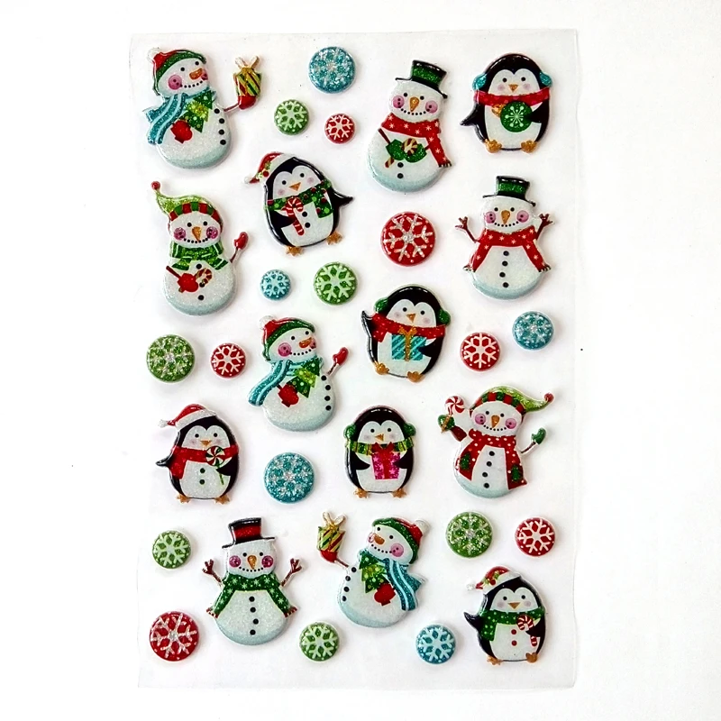 Cartoon New Year Christmas Theme Sticker Xmas Postcard Decoration Snowman Penguin Notebook Sticker Toys