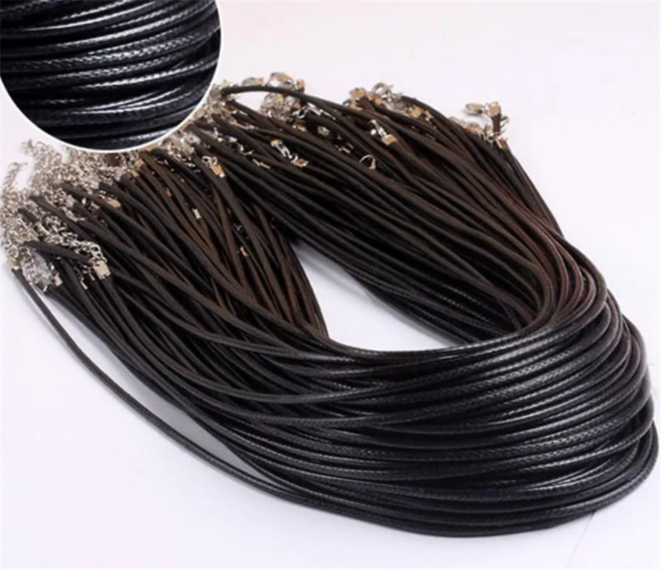 

100pieces Waxed Cotton 1.5mm Wax Cord Thread Black Color Necklace Cords 45cm + 7cm Jewelry Chain Necklace Cord