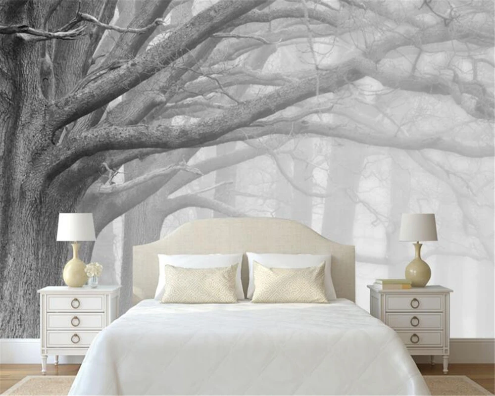 

Beibehang 3D wallpaper living room bedroom murals modern black and white forest tree art TV wall murals wallpaper for walls 3 d