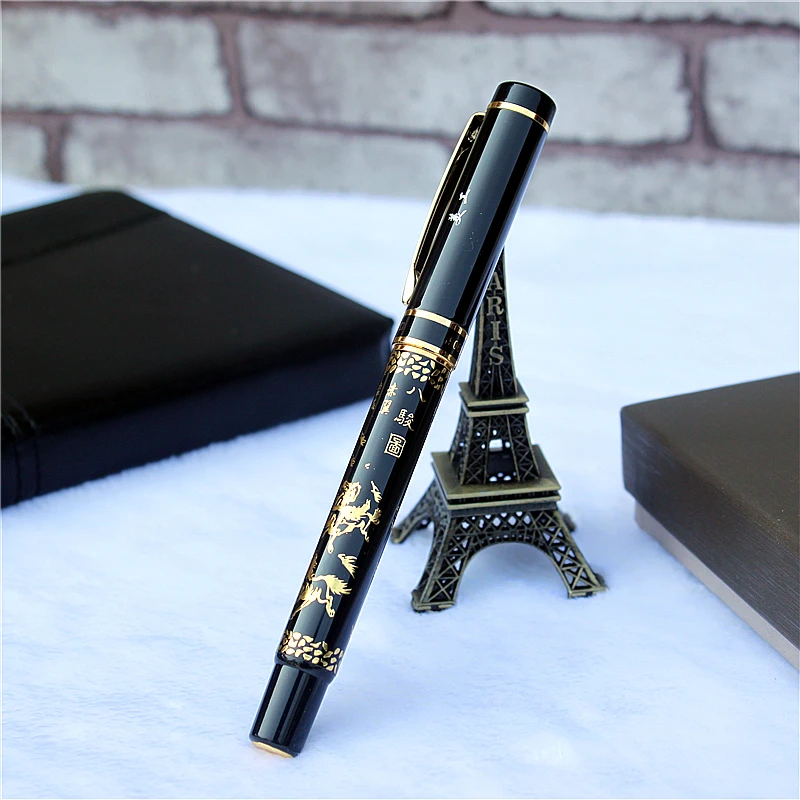 Golden Curved nib Fountain Pen good quality ink pens Horse pattern Birthday gifts boutique art 0.8mm pen nib