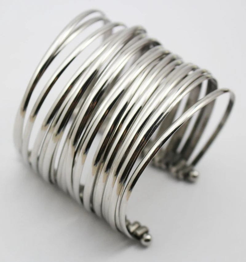 Fashion Women\'s Metal Multilayer Wristband Cuff Jewelry Bangle Silver Color Stainless Steel Bracelet Wide Cuff Simple