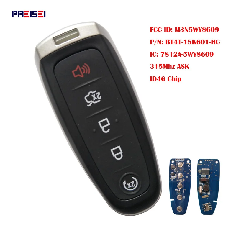 PREISEI 5 Buttons 315Mhz Smart Remote Car Key For Ford Edge Escape Explore Expedition Flex Focus Taurus 2011-2018 M3N5WY8609