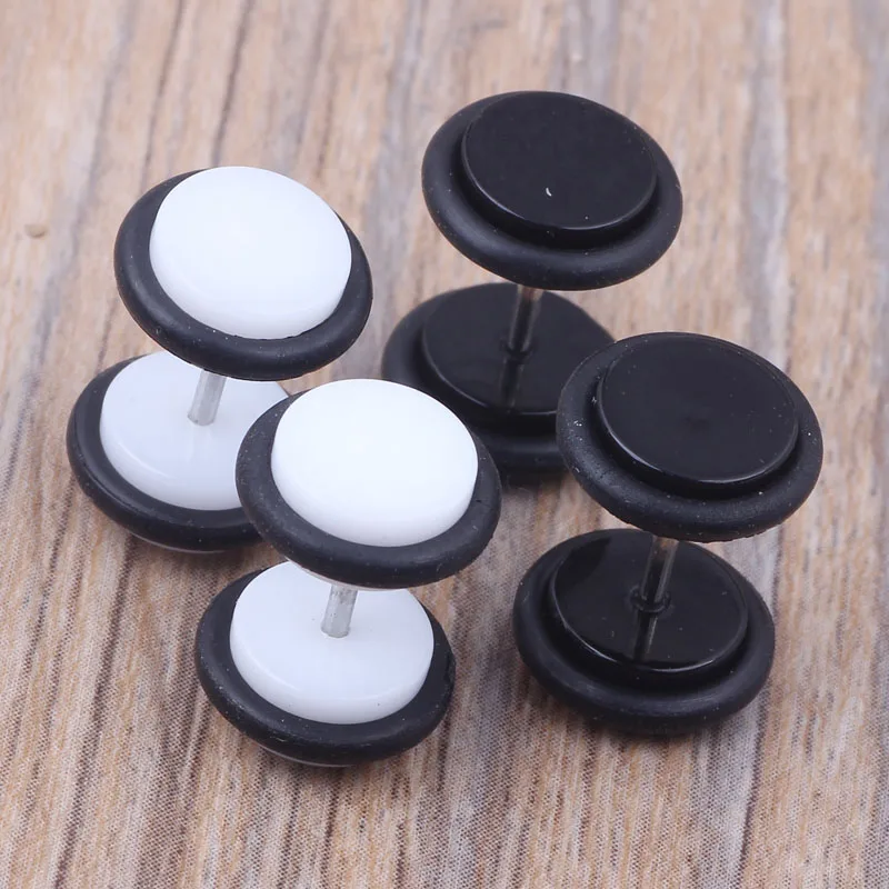 Hot Round Earring Fake Ear Plug Stud Black White Acrylic 8MM Taper Cheater Expander with O ring Body Piercing