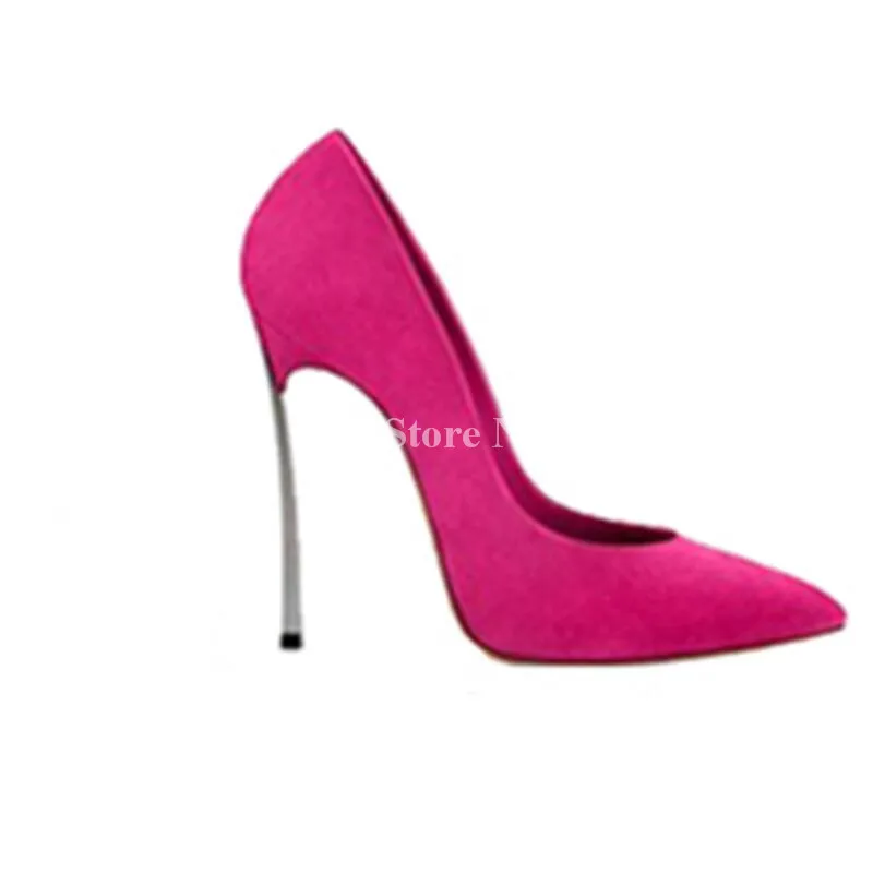 Sexy Women Patent Leather Pumps Pointed Toe Stiletto Heels Concise Metal Heel Design Charming Dress High Heel Shoes