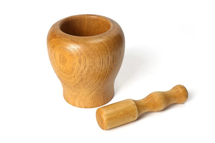 1 pc Wooden Garlic Mortar Bowl Stick Medicine Cup Solid Wood Garlic Pressure Device