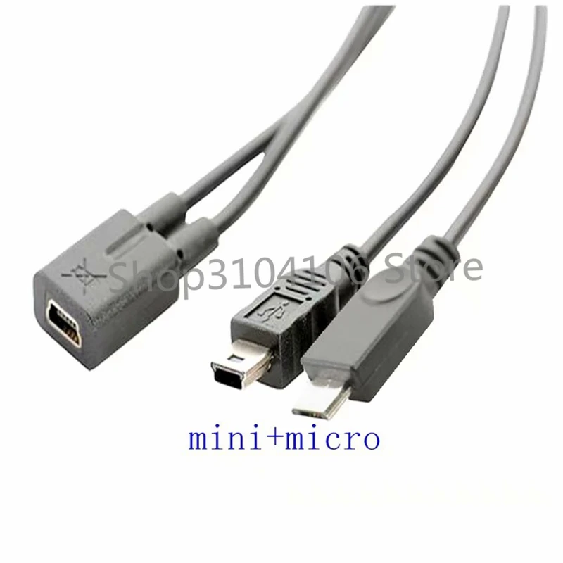 Mini USB 1 to 2 Y Splitter Cable, USB 2.0 Mini 5-Pin Female to Male + Micro USB Male Converter High Speed Charging Cable Cord