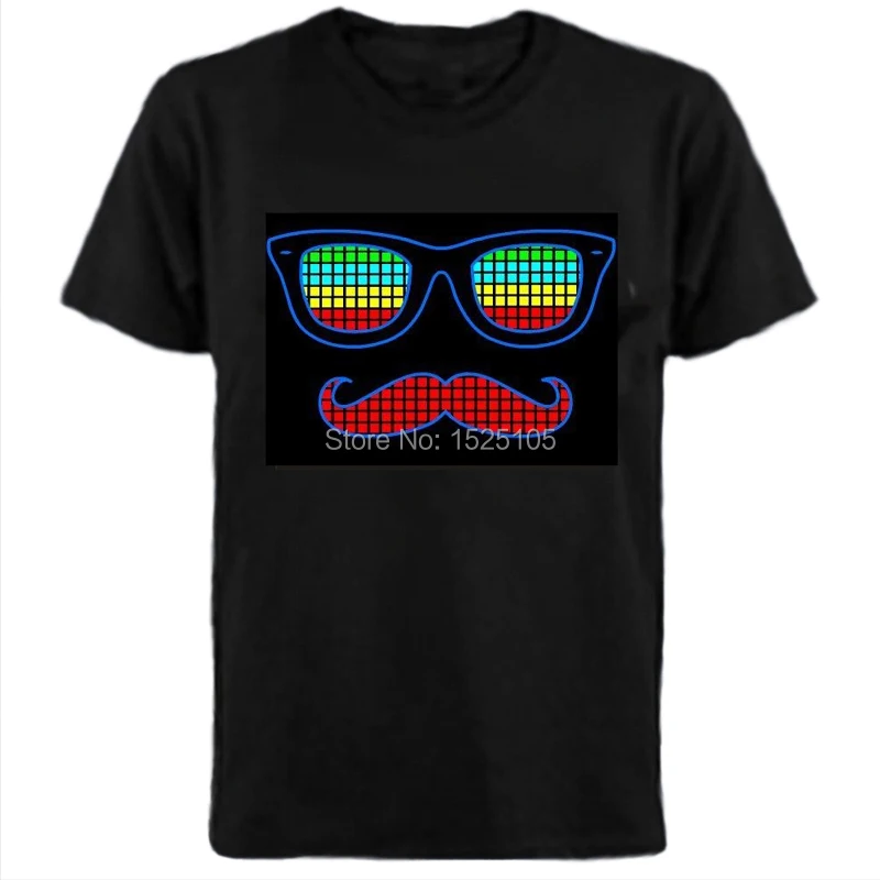 Hot Sale Sound Activated El T-qualizer Shirt Led T shirt El T-shirt  With 2pcs AA Battery Inverter Free Shipping