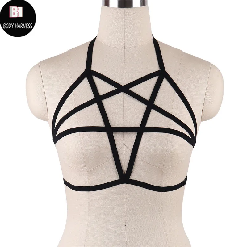 Rave Wear Pentagram Bondage Body Harness Lingerie Goth Crop Tops Fetish  Cage Bra Lingerie Harness Belt Star Harness Bra