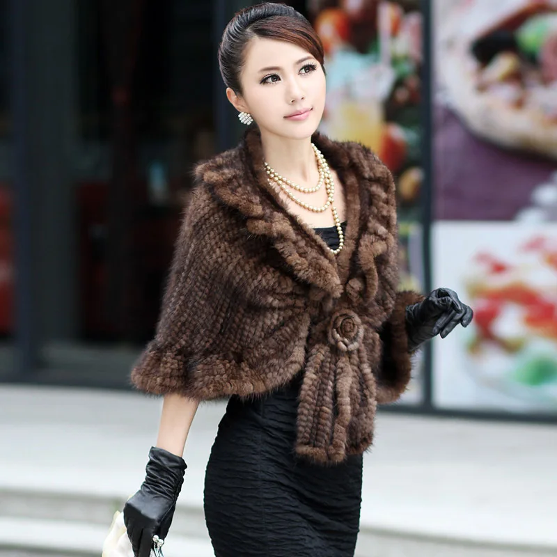 2017 mink hair knitted cape marten overcoat fur coat a-0046