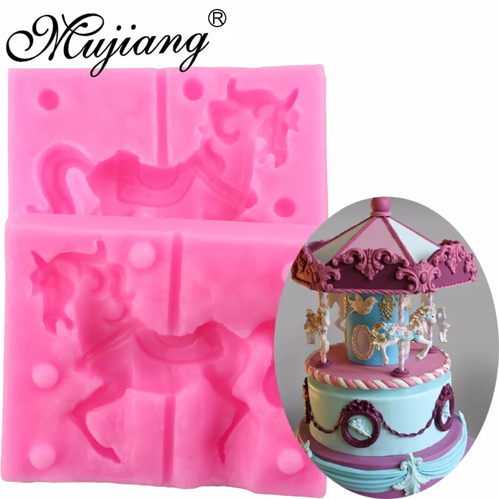 3D Carousel Horse Silicone Candle Mold Clay Soap Molds Fondant Cake Decorating Tools Cupcake Chocolate Baking Moulds XL269