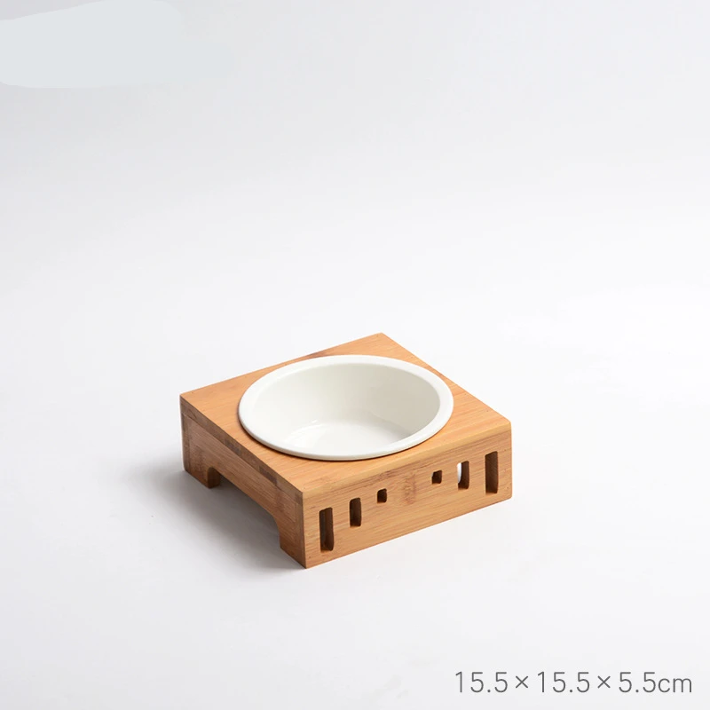 Dog Bowl Bamboo Holder Cat Feeder Ceramic Dog Double Bowls Stainless Steel Puppy Feeder Detachable Pet Bowl