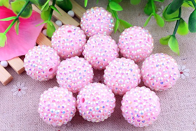 Kwoi Vita Mint Pink AB 20mm Chunky 100PCS Resin Rhinestone Ball  Beads For Kids Girl  Jewelry