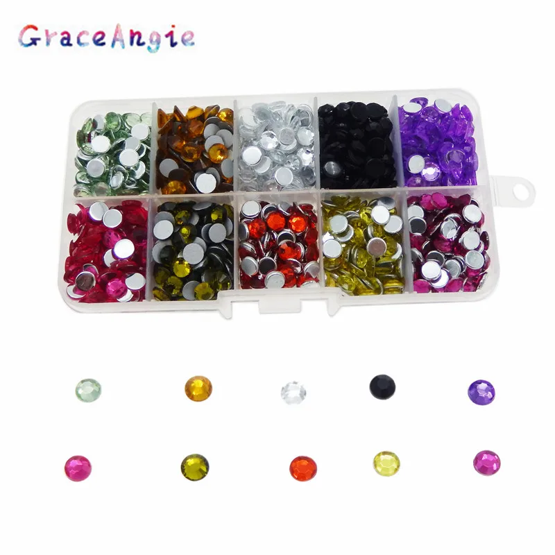 GraceAngie 6000pcs/pack Flatback Round Faceted Acrylic Rhinestone 2mm Boxed Beads Accessories DIY