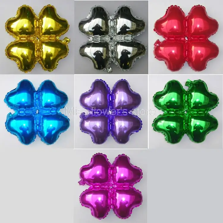 1 PCS 18 Inch Heart Four Leaf Shape Foil Balloons Make Arch Column For Wedding Decoration 7 Colors