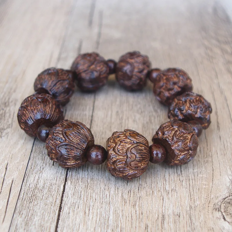 Bracelet bouddha tibétain sculpté en bois noir pour homme, prière de guérison, brin Chakra, bijoux porte-bonheur, 18mm