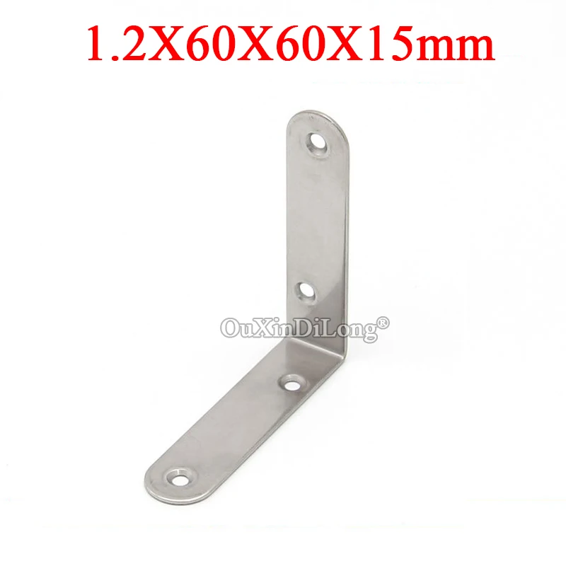 100PCS Stainless Steel L Right Angle Corner Braces 60x60x15mm Furniture Support Brackets Board Frame Shelf Reinforced Connectors