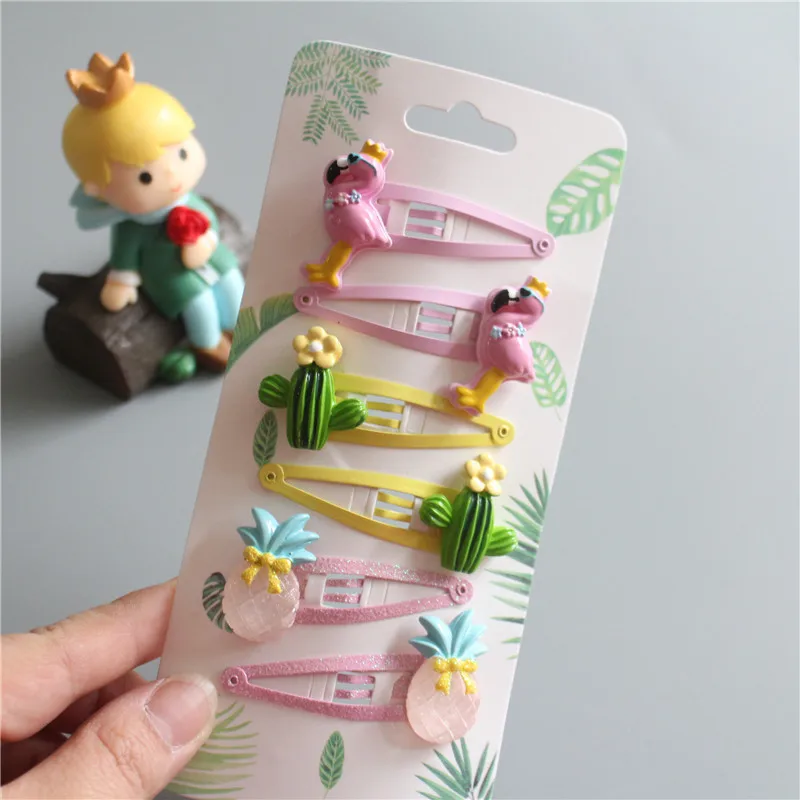 6 PCS Lovely Flamingo Pineapple Cactus BB Clips Girls Hair Accessories Kids Hairpins Children Headwear Baby Hair Clips Headdress