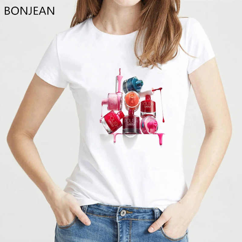 Nail Polish T Shirt Women White Watercolor Printed Tshirt Femme Harajuku Shirt Tumblr Clothes Female T-Shirt Summer Tops