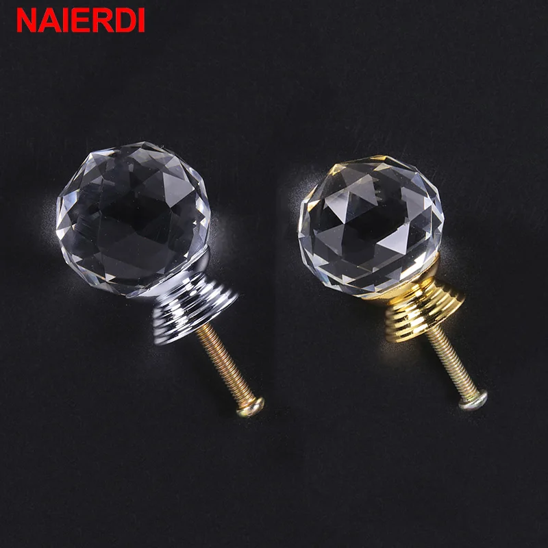 NAIERDI 30mm Round Diamond Crystal Glass Knobs Cupboard Pulls Colorful Drawer Knobs Kitchen Cabinet Handles Furniture Handle