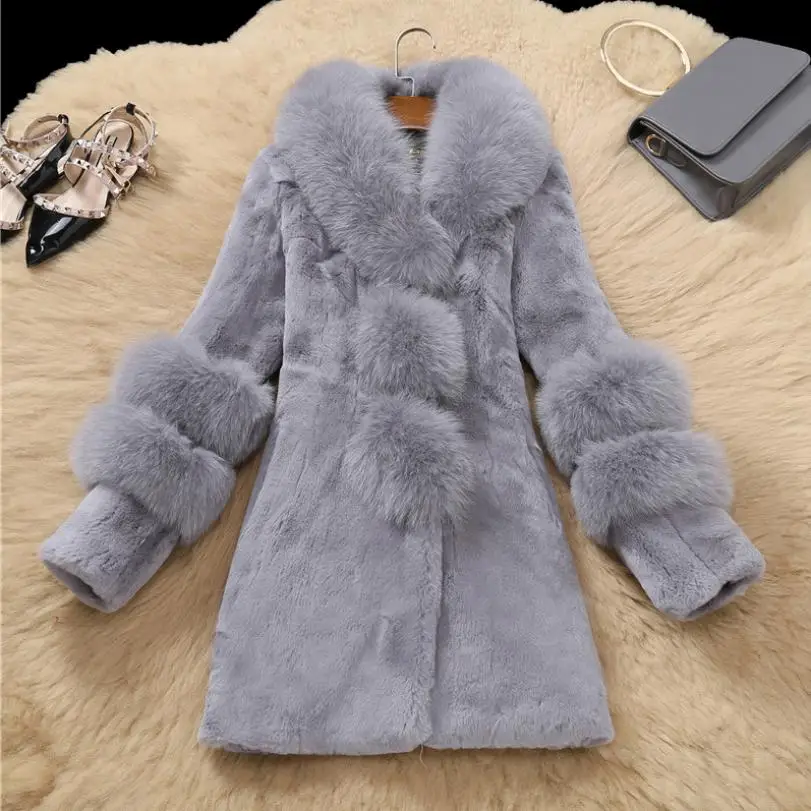 Winter mode frauen Faux Pelz Mantel Gefälschte Fuchs Pelz Kragen Jacke Weibliche Faux Rex Kaninchen Pelz Mantel verdicken warme mode mantel L1682