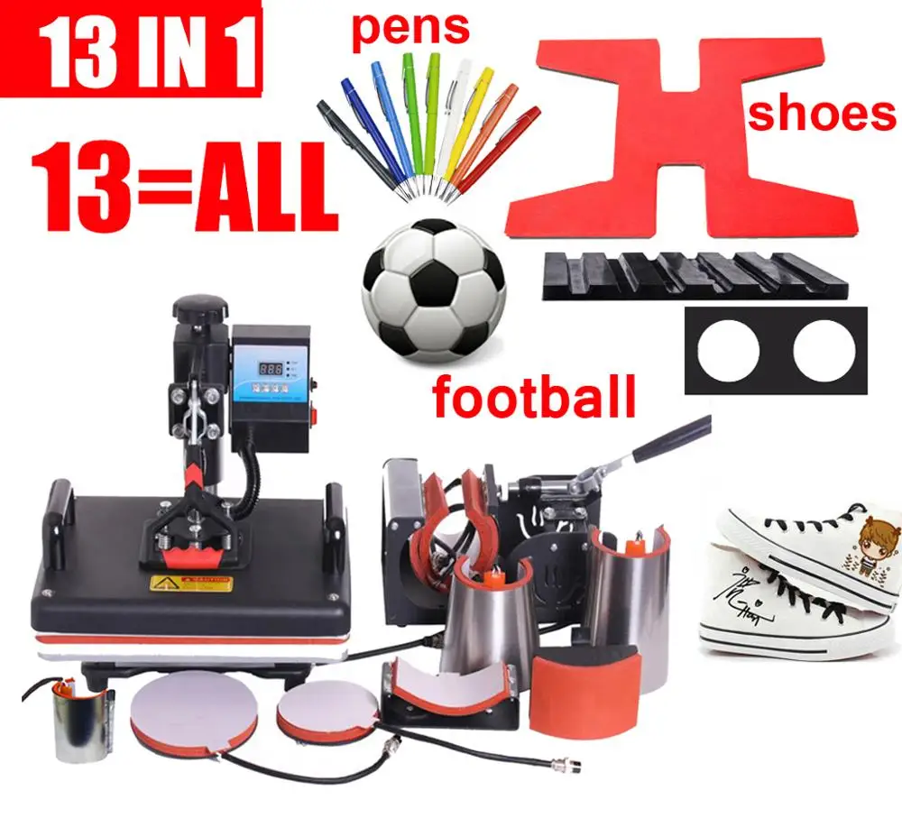 13 ALL in 1  Heat press Machine ,Sublimation pen press machine, Heat Transfer Machine for ball/Shoes /Cap/Mug Plate/Tshirts