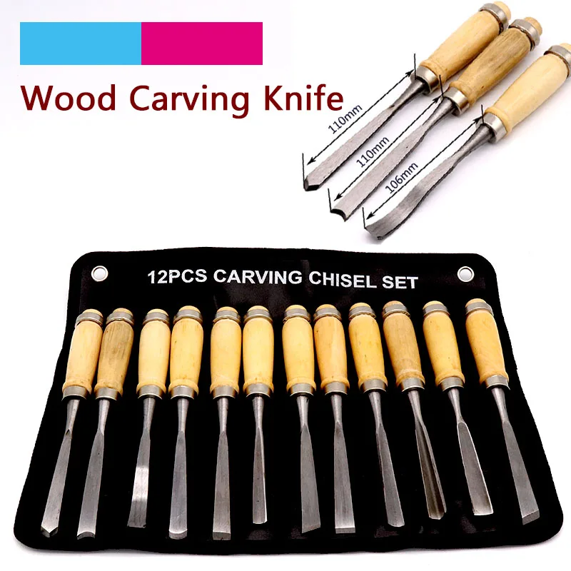 

12pcs Wood Carving Handwoodcut knife butt/corner/skew/round/Arc machete Chisel Woodworking Professional Lathe Gouges Tools