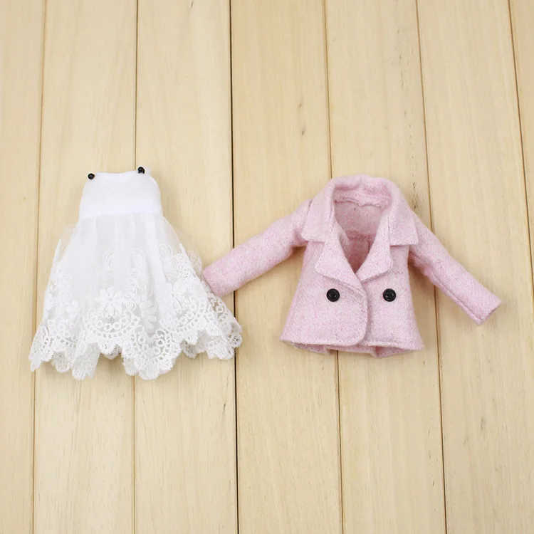 

DBS Blyth bjd icy 1/6 30cm Doll clothes Lace white dress pink coat Lolita Joint body girl gift