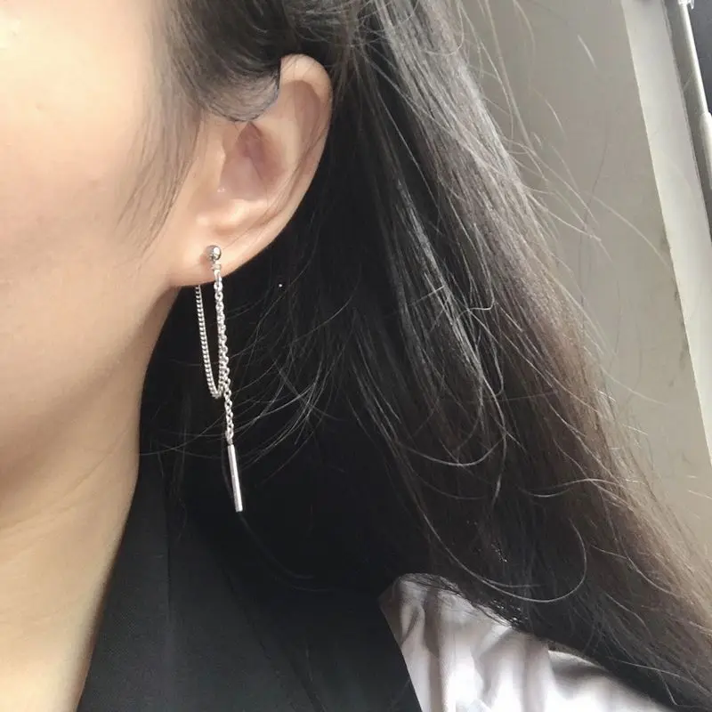 Pendientes colgantes de estilo coreano para mujer, aretes largos con borla, cadena con textura de Metal, bisutería de regalo EB126