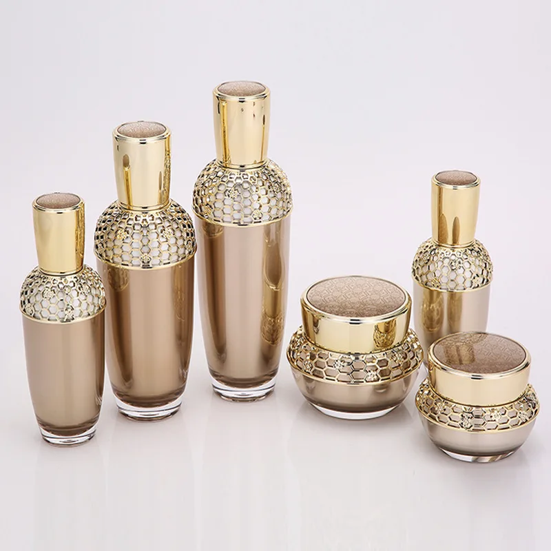 

30g 50g 30ml 60ml 120ml Luxury Honeycomb Gold Acrylic Cream Jar Palace Empty Cosmetic Container Jar Lotion Vacuum Pump Bottle