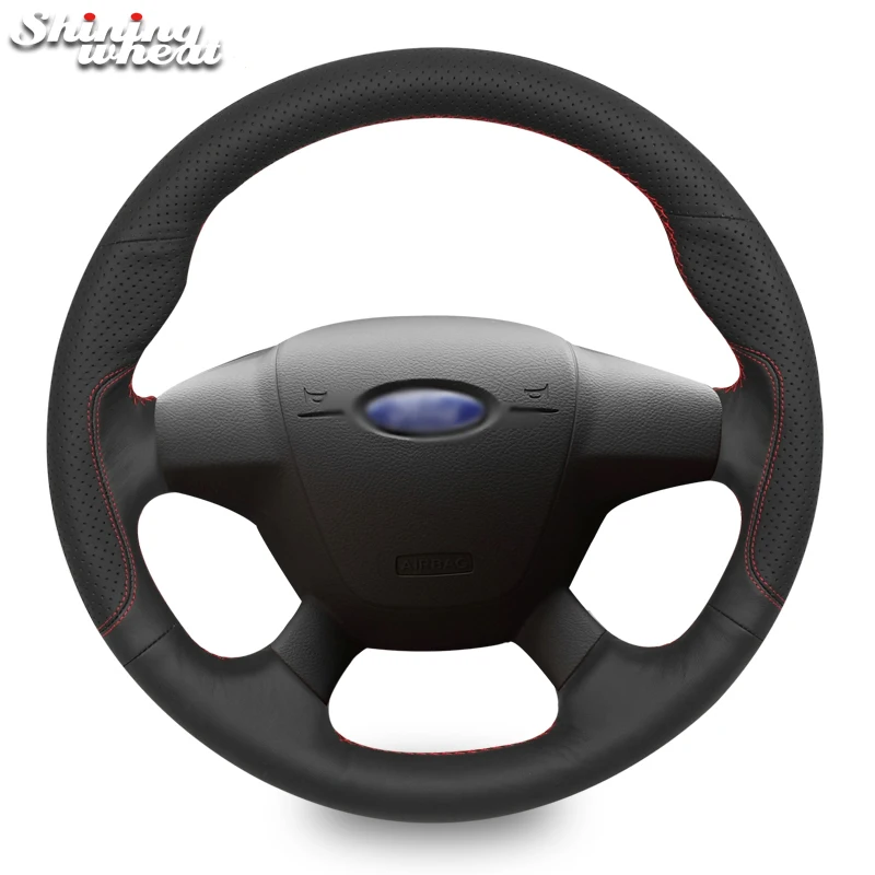 Shining wheat Black Genuine Leather Car Steering Wheel Cover for Ford Focus 3 2012-2014 C-MAX 2011-2018 KUGA Escape 2013-2016