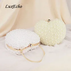 Luxecho White/ivory pearl bag women's handbags evening bag Day clutch small  handbag bride Wedding party bag with handle