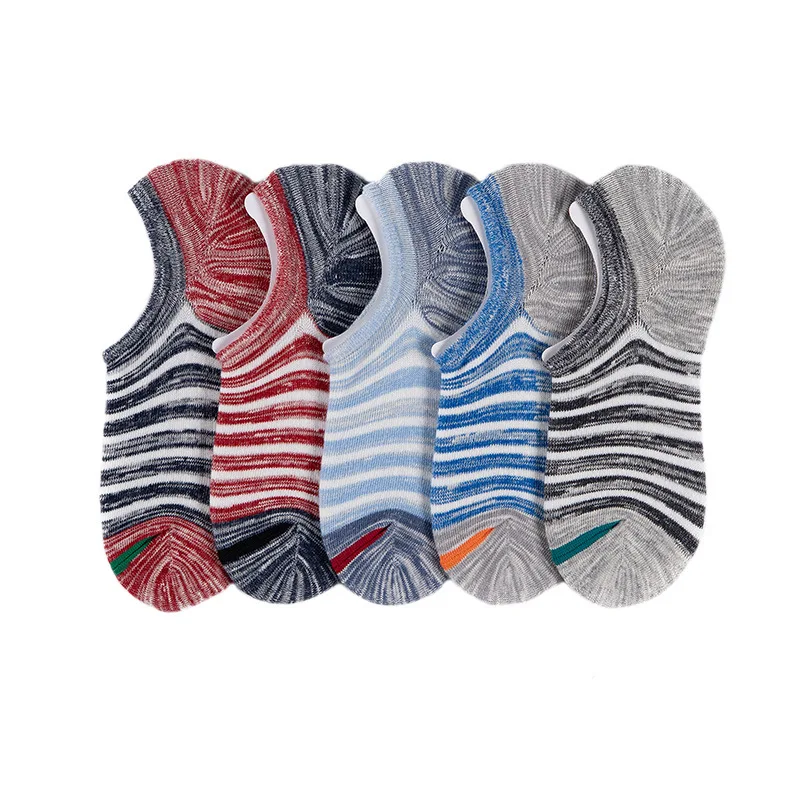 5 Pairs/lot Men Socks Large size Spring Summer Cotton Fashion Striped Silicone Non-slip socks Soft Breathable Short Socks Male