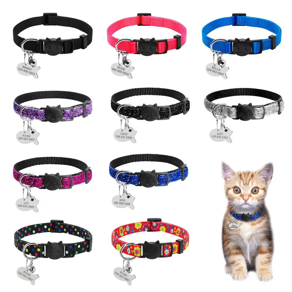 Bezpieczeństwo Breakaway obroże dla kotów Quick Release Kitten Collar spersonalizowane niestandardowe koty obroża naszyjnik z dzwonkiem dla kota Kitty Puppy